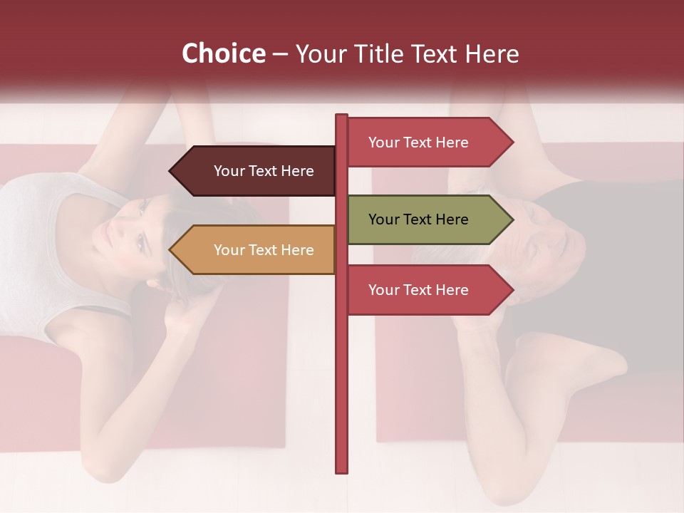 A Couple Of Women Laying On Top Of A Red Mat PowerPoint Template