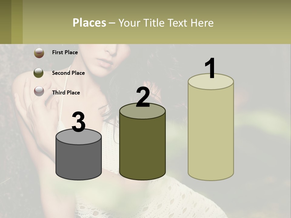 A Beautiful Woman In A White Dress Sitting Next To A Tree PowerPoint Template