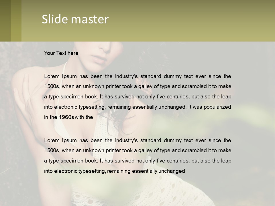 A Beautiful Woman In A White Dress Sitting Next To A Tree PowerPoint Template