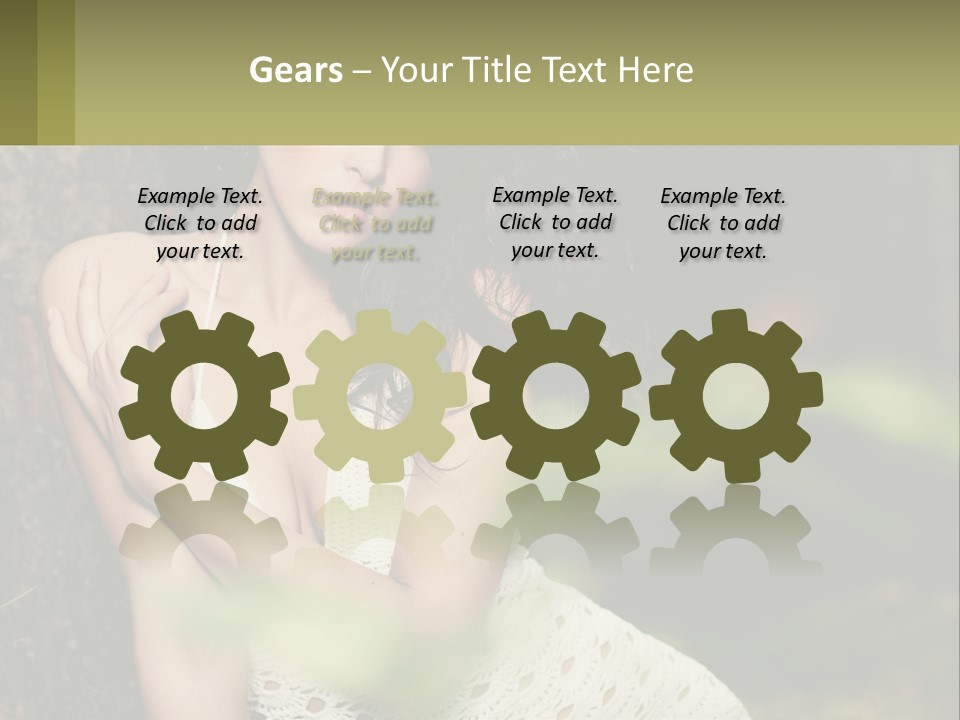 A Beautiful Woman In A White Dress Sitting Next To A Tree PowerPoint Template