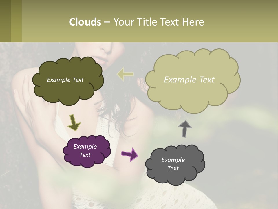 A Beautiful Woman In A White Dress Sitting Next To A Tree PowerPoint Template