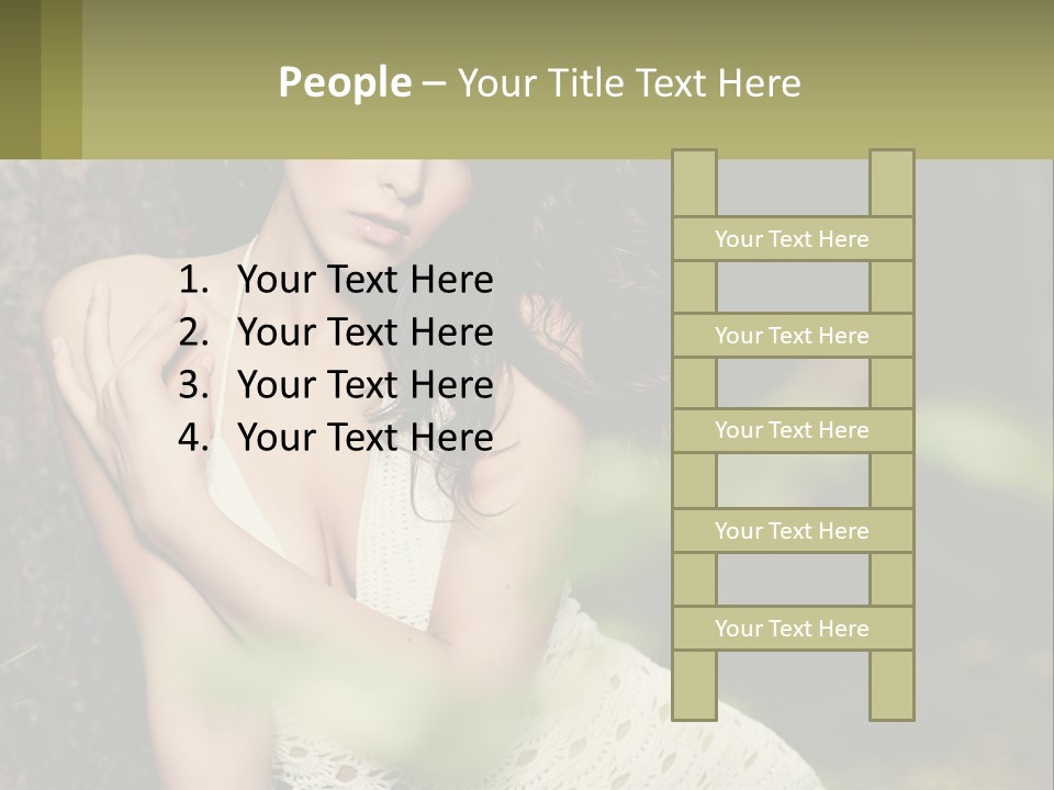 A Beautiful Woman In A White Dress Sitting Next To A Tree PowerPoint Template