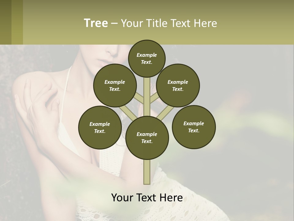 A Beautiful Woman In A White Dress Sitting Next To A Tree PowerPoint Template