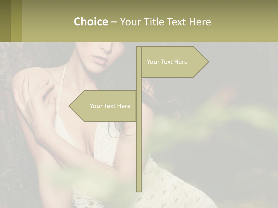 A Beautiful Woman In A White Dress Sitting Next To A Tree PowerPoint Template