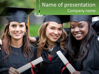 A Group Of Young Women In Graduation Gowns Posing For A Picture PowerPoint Template