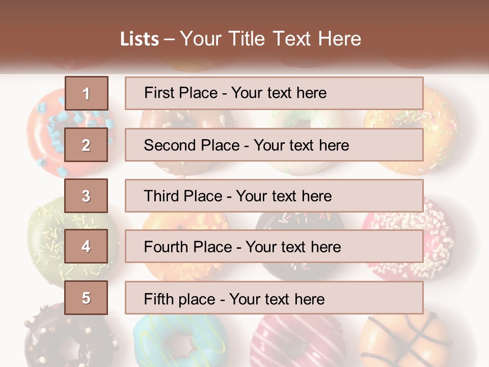 A Variety Of Donuts Are Arranged In A Row PowerPoint Template