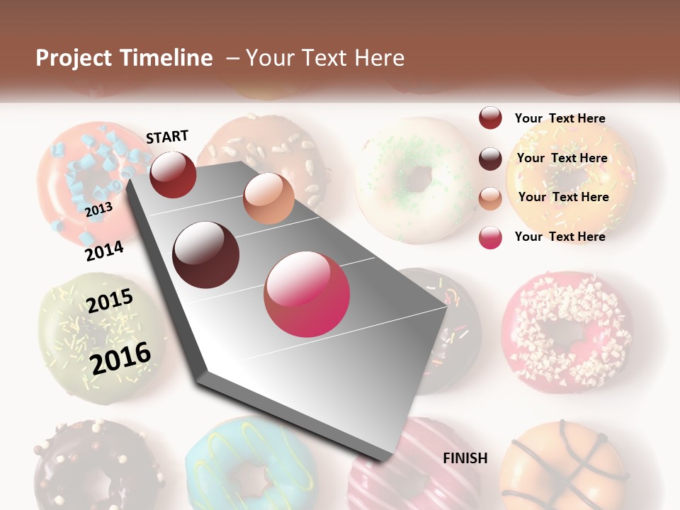 A Variety Of Donuts Are Arranged In A Row PowerPoint Template
