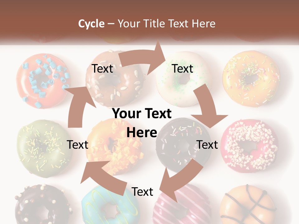 A Variety Of Donuts Are Arranged In A Row PowerPoint Template