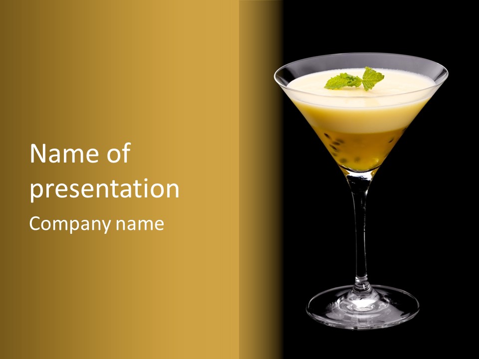 A Yellow Drink In A Martini Glass On A Black And Gold Background PowerPoint Template