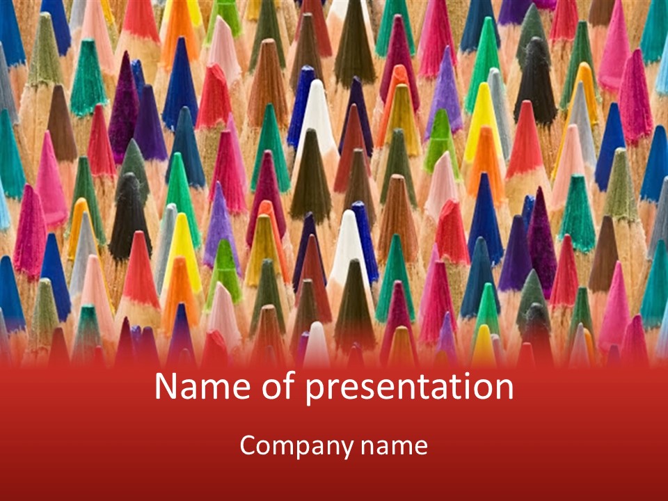 A Group Of Colored Pencils On A Red Background PowerPoint Template