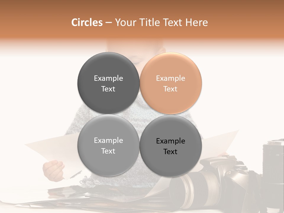 A Baby Reading A Book Next To A Camera PowerPoint Template