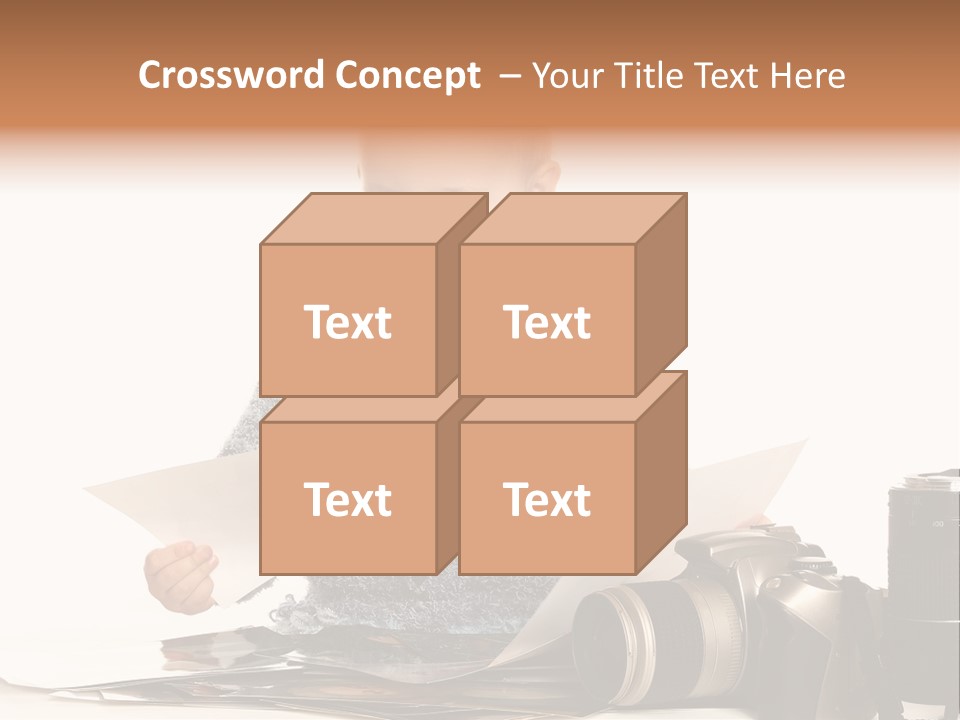 A Baby Reading A Book Next To A Camera PowerPoint Template