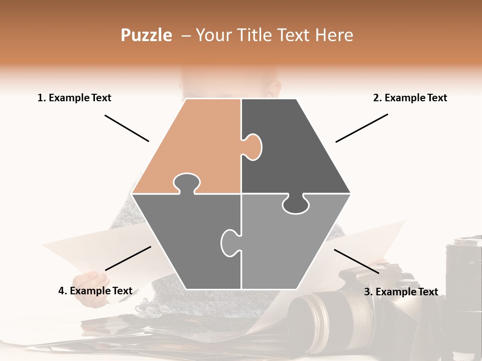 A Baby Reading A Book Next To A Camera PowerPoint Template