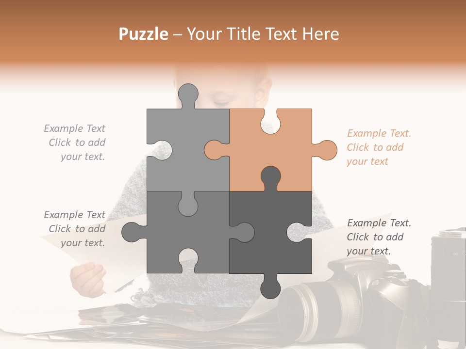 A Baby Reading A Book Next To A Camera PowerPoint Template