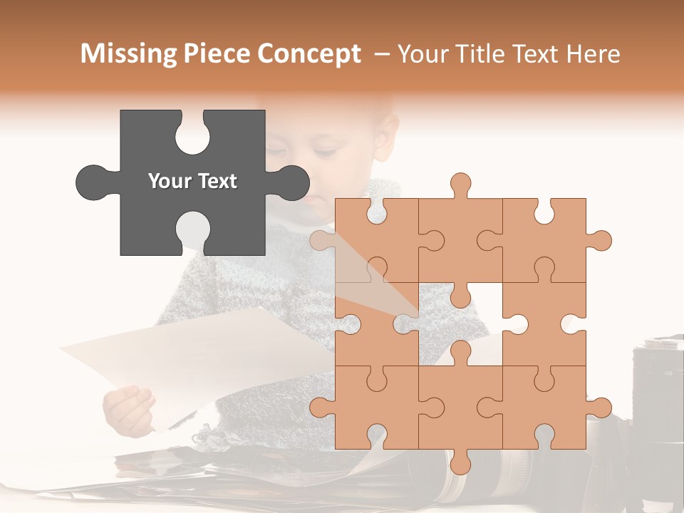 A Baby Reading A Book Next To A Camera PowerPoint Template