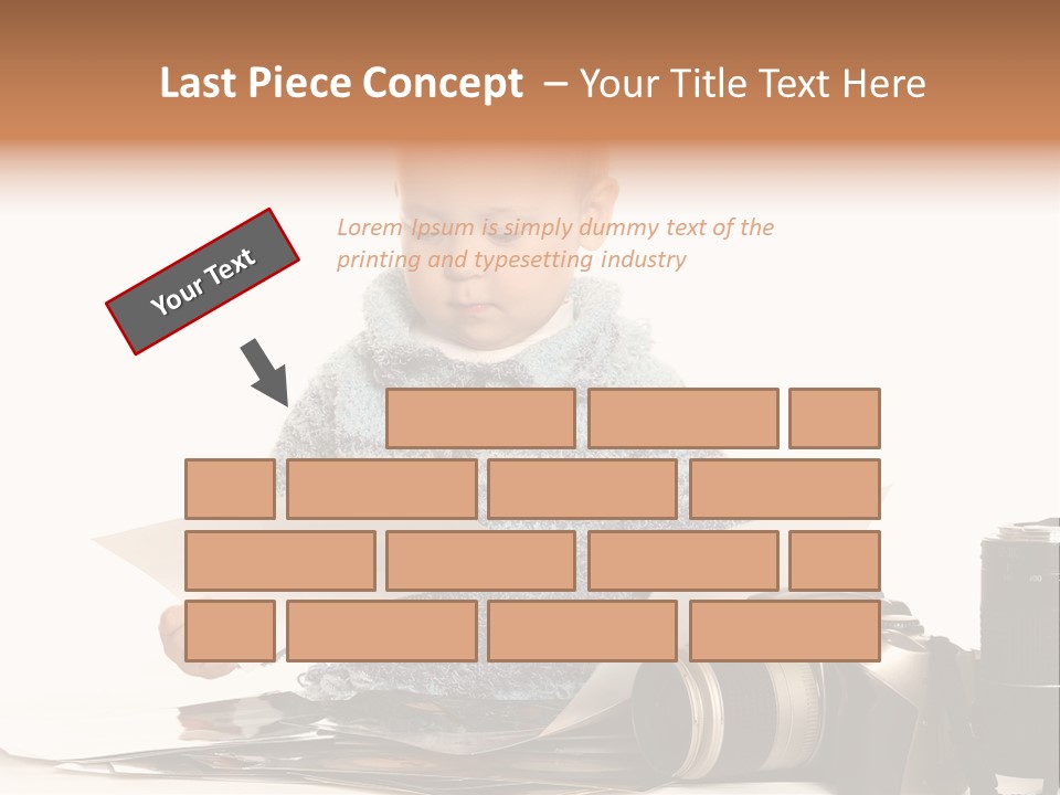 A Baby Reading A Book Next To A Camera PowerPoint Template