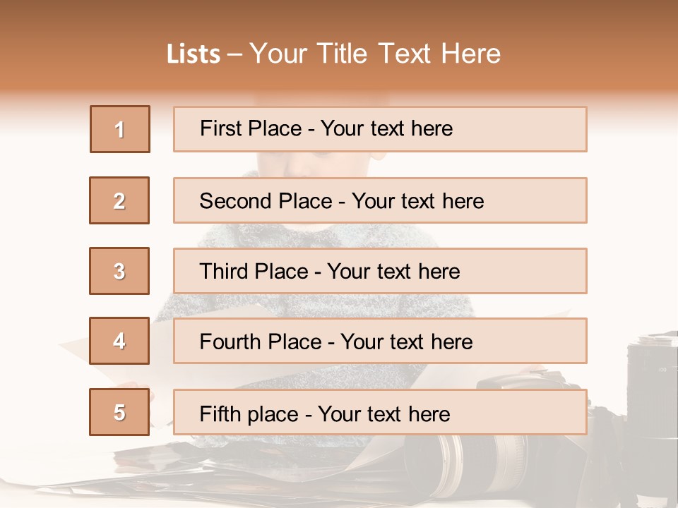A Baby Reading A Book Next To A Camera PowerPoint Template