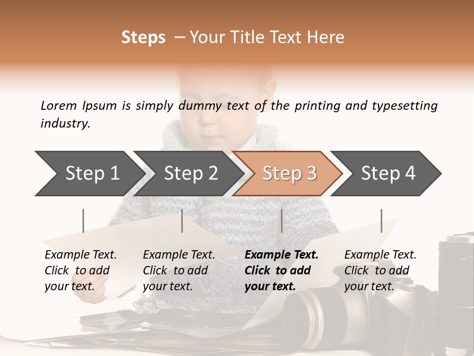 A Baby Reading A Book Next To A Camera PowerPoint Template
