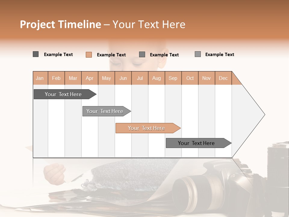 A Baby Reading A Book Next To A Camera PowerPoint Template
