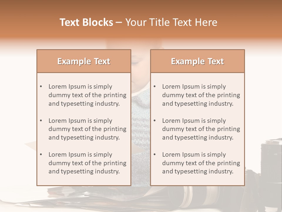A Baby Reading A Book Next To A Camera PowerPoint Template