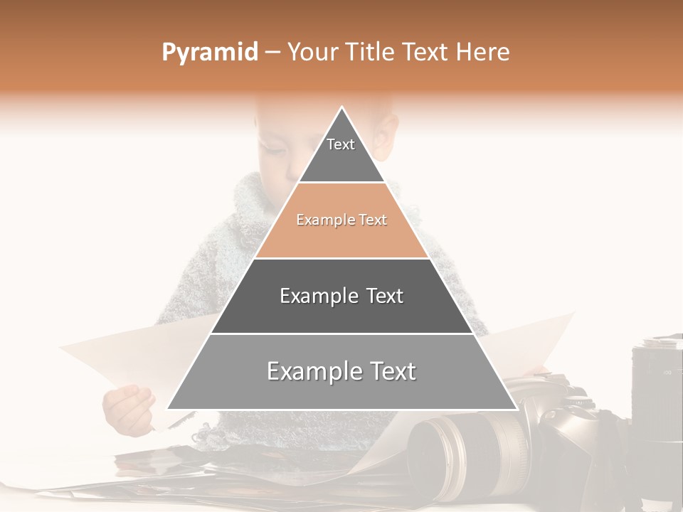 A Baby Reading A Book Next To A Camera PowerPoint Template