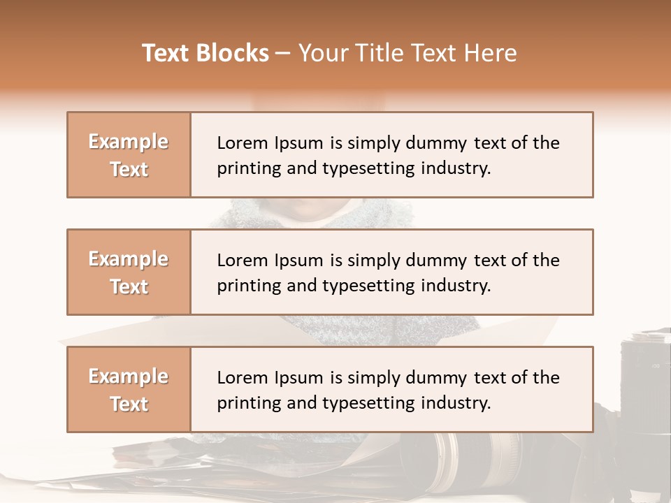 A Baby Reading A Book Next To A Camera PowerPoint Template