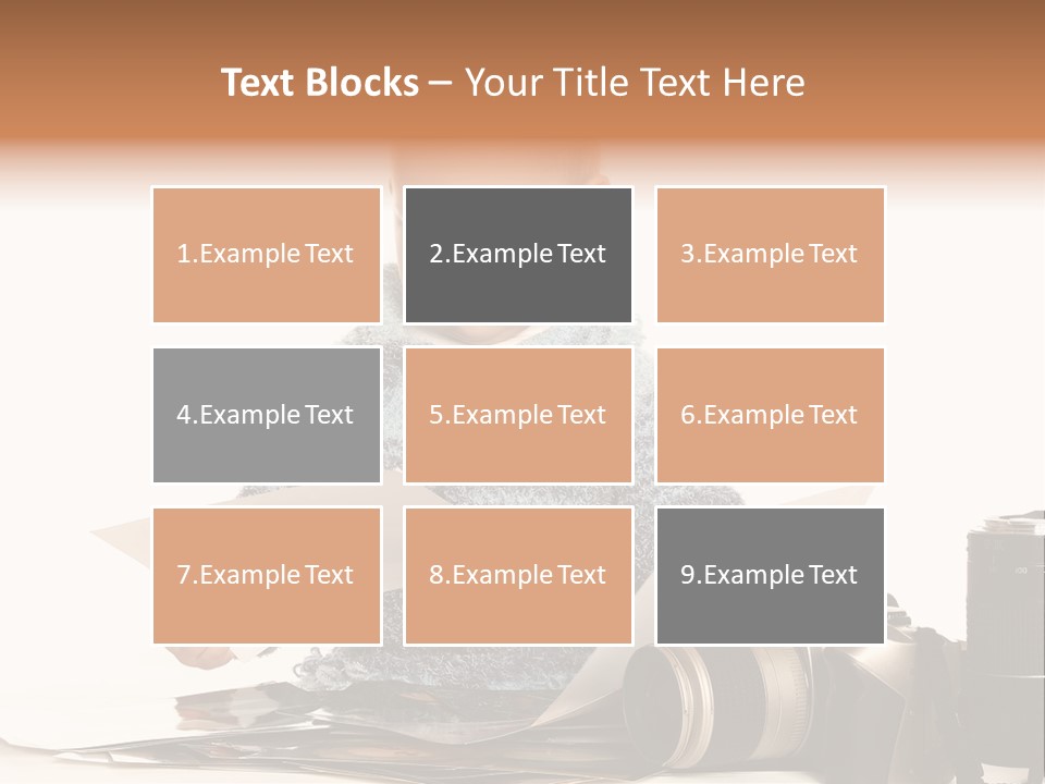 A Baby Reading A Book Next To A Camera PowerPoint Template