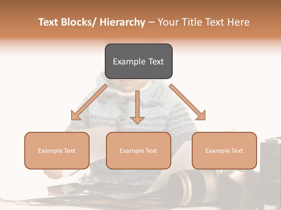 A Baby Reading A Book Next To A Camera PowerPoint Template