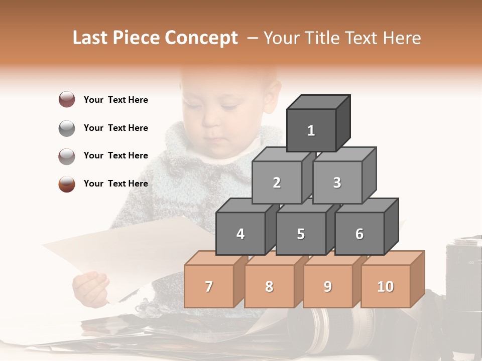 A Baby Reading A Book Next To A Camera PowerPoint Template