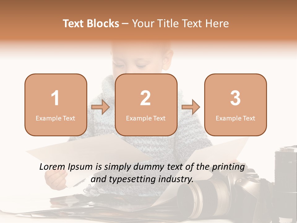 A Baby Reading A Book Next To A Camera PowerPoint Template