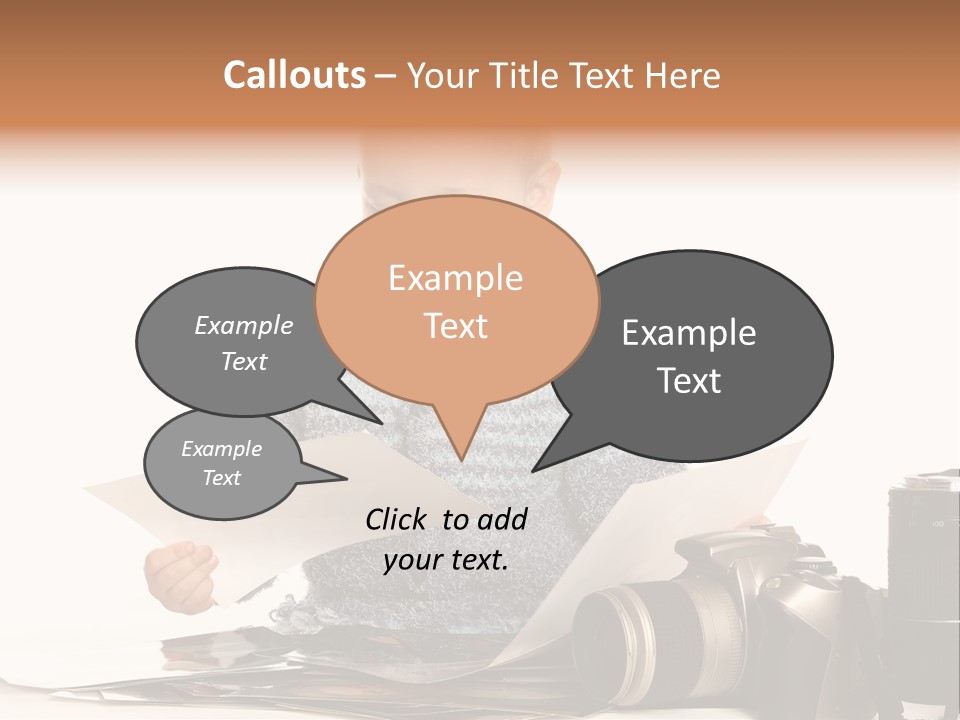 A Baby Reading A Book Next To A Camera PowerPoint Template