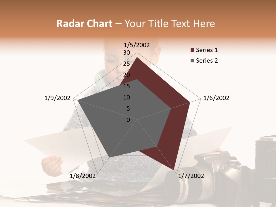 A Baby Reading A Book Next To A Camera PowerPoint Template