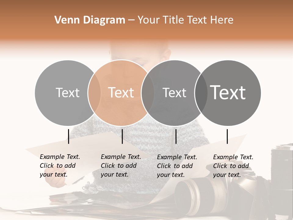 A Baby Reading A Book Next To A Camera PowerPoint Template