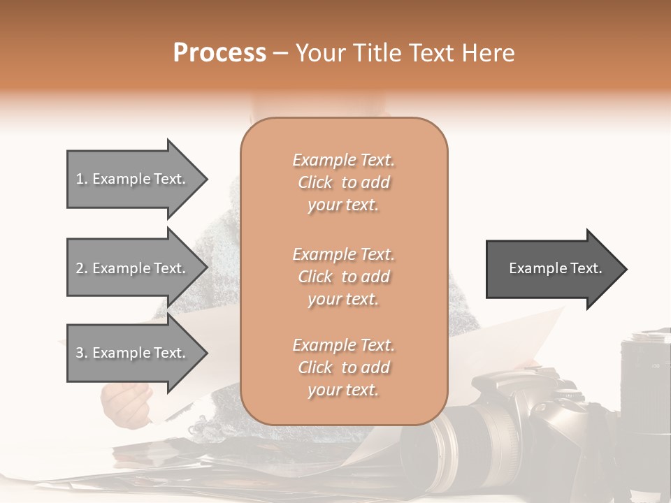 A Baby Reading A Book Next To A Camera PowerPoint Template