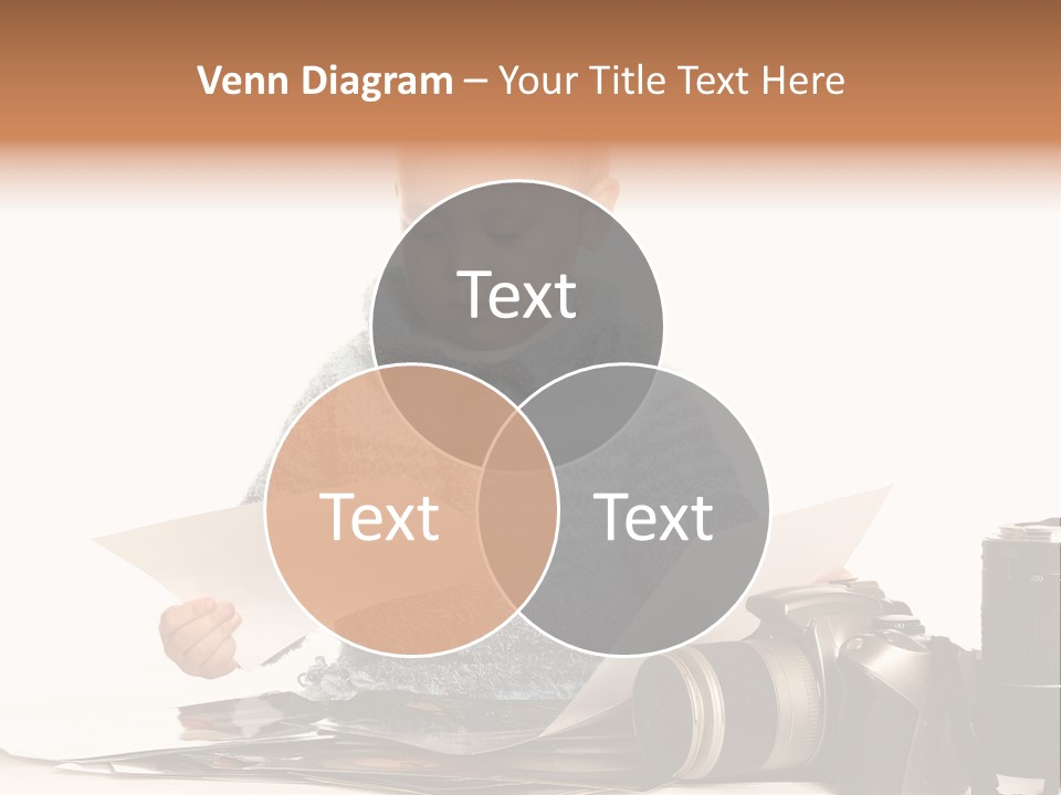 A Baby Reading A Book Next To A Camera PowerPoint Template