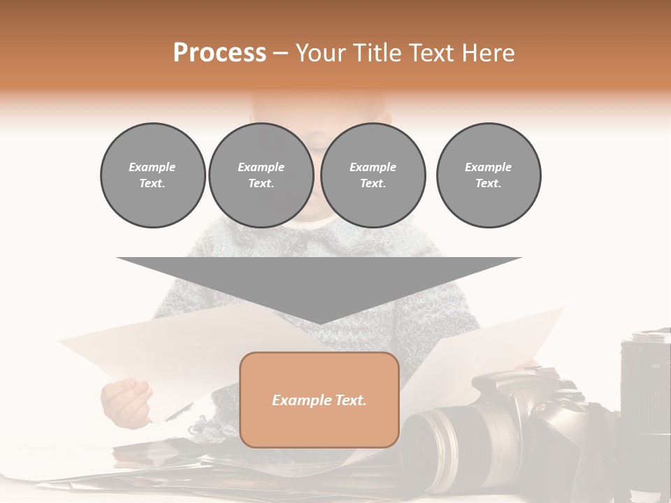 A Baby Reading A Book Next To A Camera PowerPoint Template