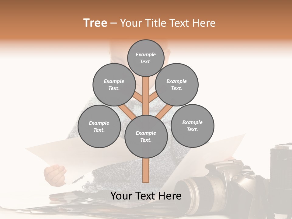 A Baby Reading A Book Next To A Camera PowerPoint Template