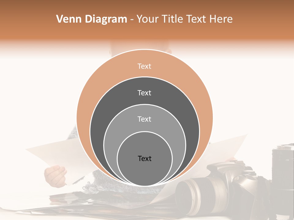 A Baby Reading A Book Next To A Camera PowerPoint Template