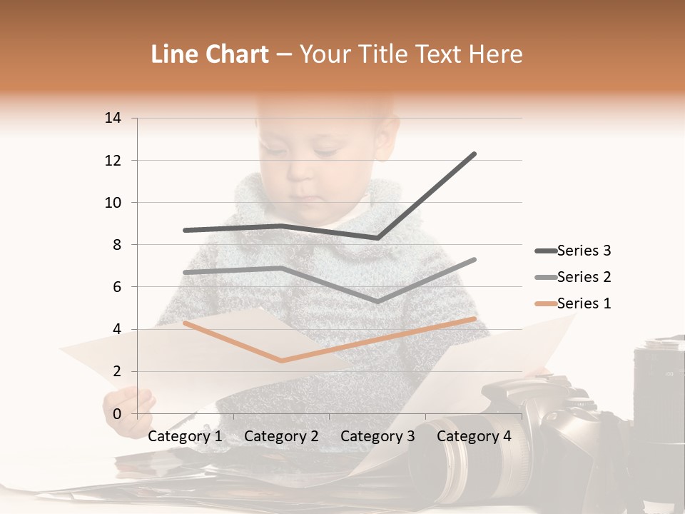 A Baby Reading A Book Next To A Camera PowerPoint Template