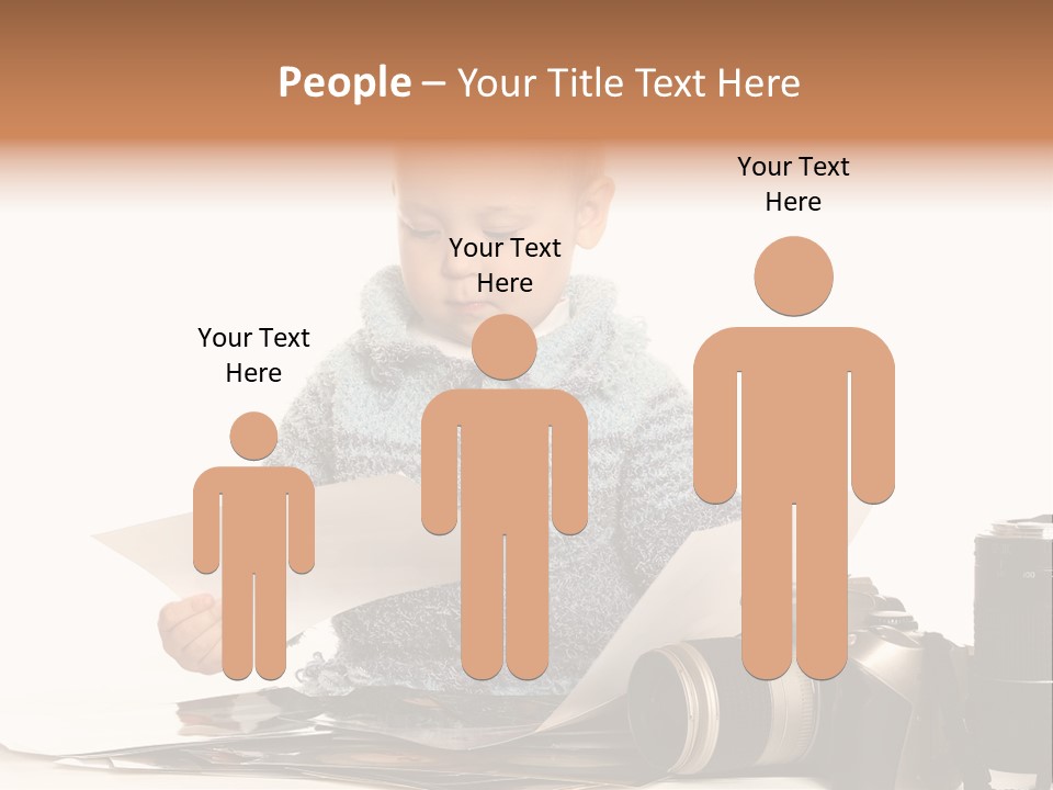 A Baby Reading A Book Next To A Camera PowerPoint Template
