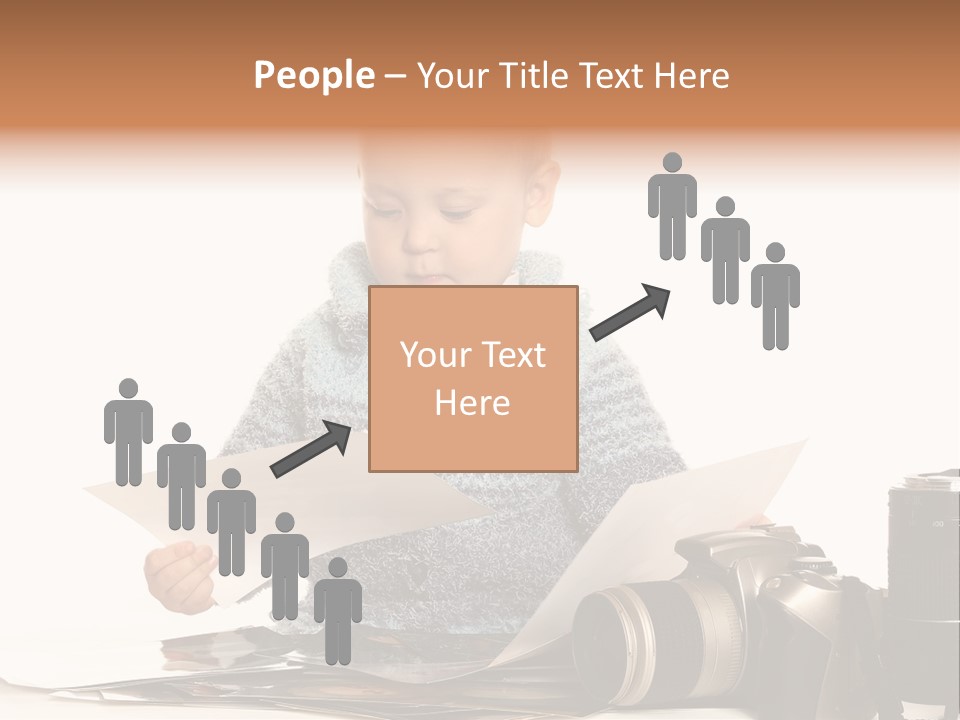 A Baby Reading A Book Next To A Camera PowerPoint Template