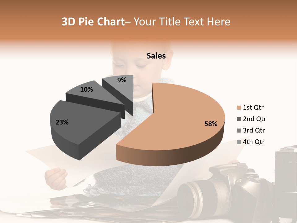 A Baby Reading A Book Next To A Camera PowerPoint Template