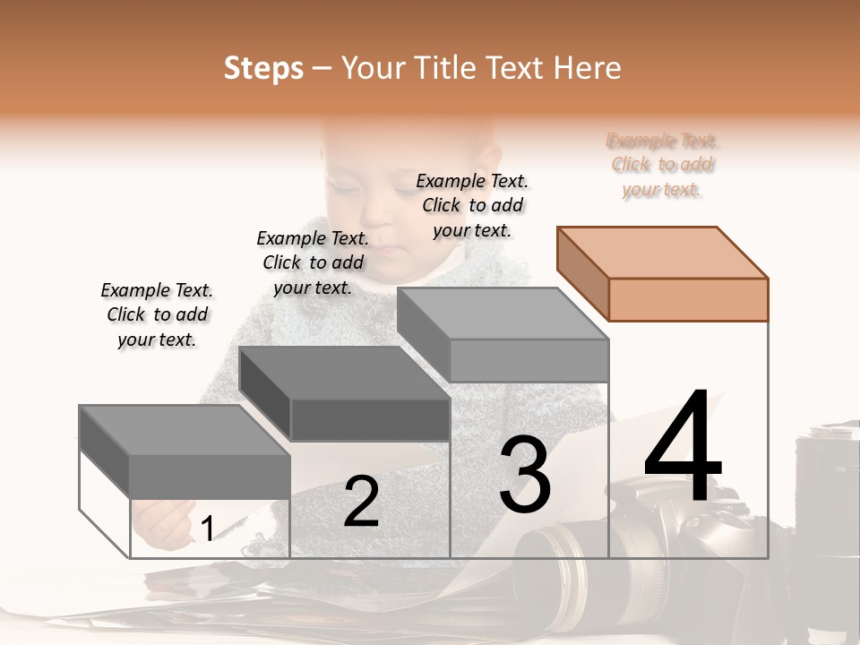 A Baby Reading A Book Next To A Camera PowerPoint Template