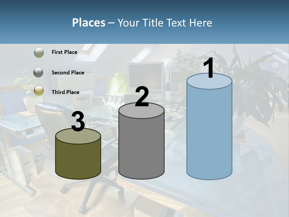 A Desk With A Chair And A Computer On It PowerPoint Template