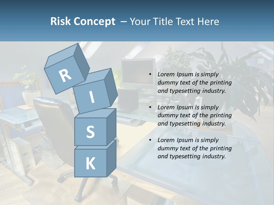 A Desk With A Chair And A Computer On It PowerPoint Template