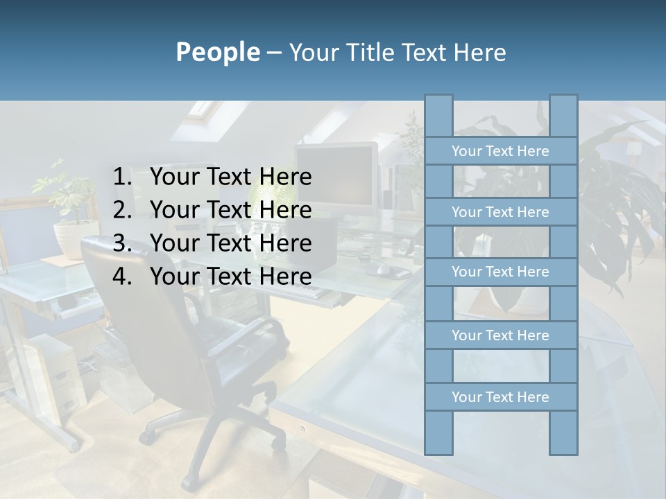 A Desk With A Chair And A Computer On It PowerPoint Template