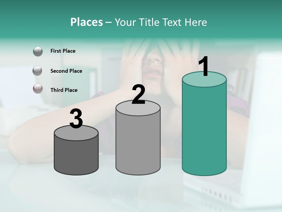 A Woman Covering Her Eyes While Sitting At A Desk PowerPoint Template