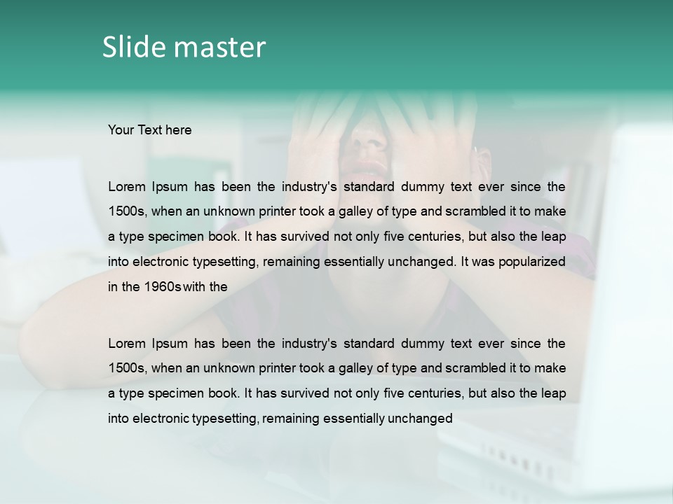 A Woman Covering Her Eyes While Sitting At A Desk PowerPoint Template