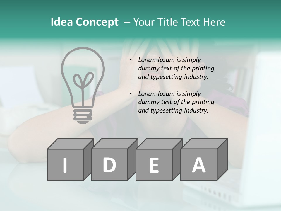 A Woman Covering Her Eyes While Sitting At A Desk PowerPoint Template