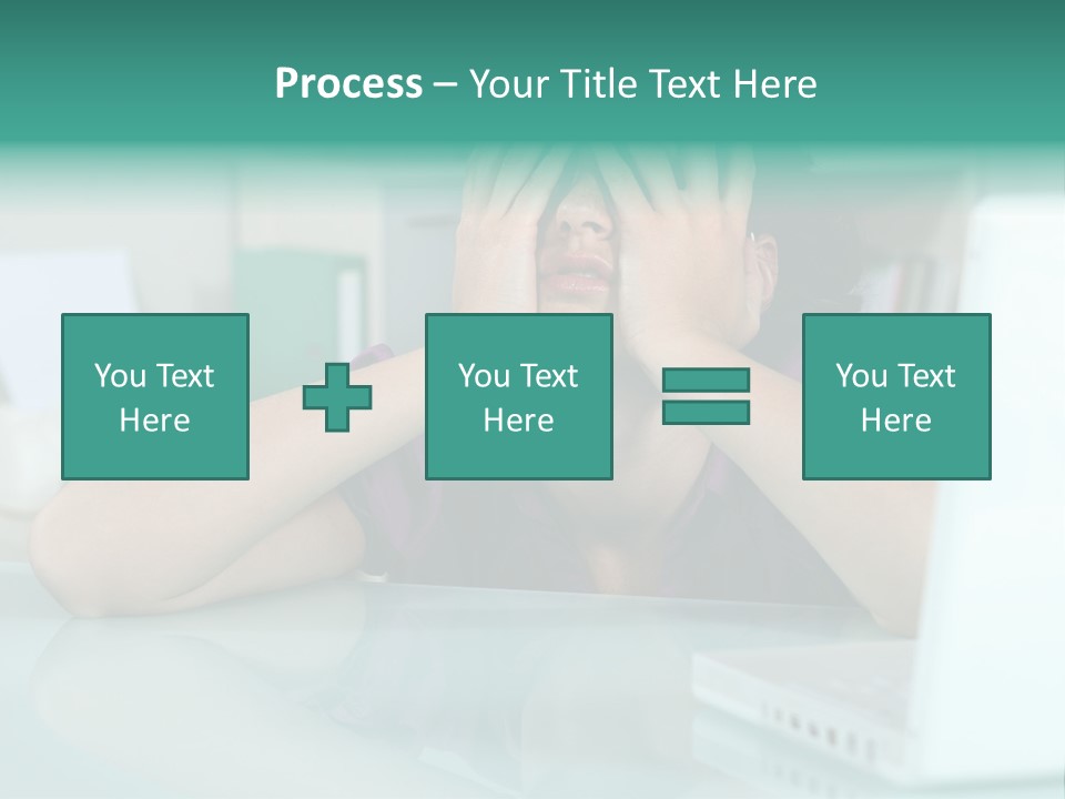 A Woman Covering Her Eyes While Sitting At A Desk PowerPoint Template